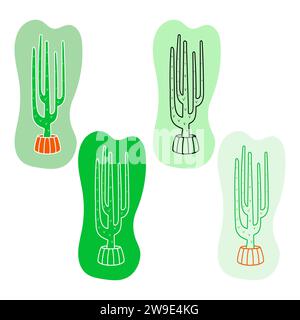 Eine Sammlung von Kakteen im flachen Stil. Strichgrafik. Symbol Stock Vektor