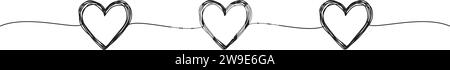 Banner mit verworrenen grungy Herz kritzelt Hand gezeichnet mit dünnen Linie, Trennform. Isoliert auf weißem Hintergrund. Vektorgrafik Stock Vektor