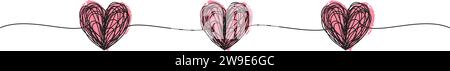 Banner mit verwickeltem, grungy Heart kritzelt Hand gezeichnet mit dünner Linie und roten Herzen, Trennwand-Form. Isoliert auf weißem Hintergrund. Vektor-Illustration Stock Vektor