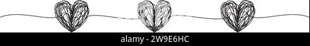 Banner mit verworrenen grungy Herz kritzelt Hand gezeichnet mit dünnen Linie, Trennform. Isoliert auf weißem Hintergrund. Vektorgrafik Stock Vektor