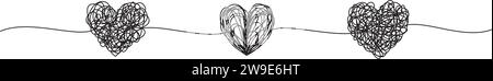 Banner mit verworrenen grungy Herz kritzelt Hand gezeichnet mit dünnen Linie, Trennform. Isoliert auf weißem Hintergrund. Vektorgrafik Stock Vektor