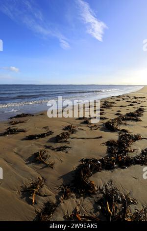 Der große Sandstrand im Dorf Dornoch, Ostküste von Sutherland, Schottland, Großbritannien Stockfoto