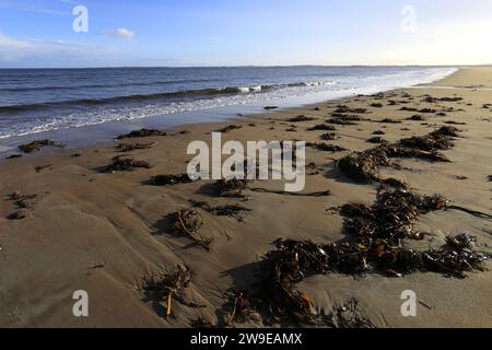 Der große Sandstrand im Dorf Dornoch, Ostküste von Sutherland, Schottland, Großbritannien Stockfoto