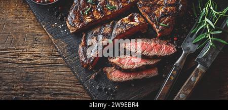 Gegrilltes Rindersteak auf Holzbrett Stockfoto