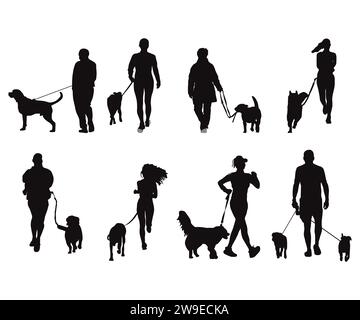 Dog Walker, Dog Walker Silhouette, Dog Walker Clipart, Frau Walking Vektor, Dog Walker SVG Bundle, Walking the Dog, Walking SVG, Dog Lover Stock Vektor