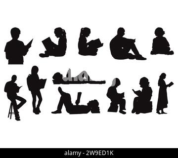 Buch lesen, Buch Vektor lesen, Silhouette lesen, Mann liest ein Buch, Leser Crew, Lesen, Buch Club Clipart Stock Vektor