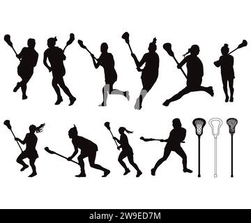 Lacrosse Women, Female Sports Clipart, Lacrosse Sticks, Lacrosse Womens Silhouetten Vector File, Lacrosse Sport Stock Vektor