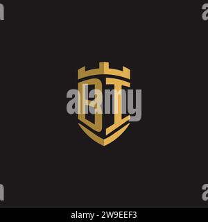 Monogramm mit BI-Logo und Vektorgrafik im Schilddesign Stock Vektor