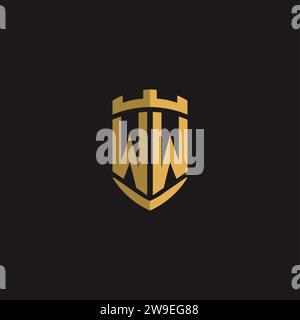 Monogramm mit Initialen des WW-Logos und Vektorgrafik im Schilddesign Stock Vektor