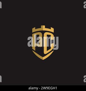 Monogramm mit Initialen des PC-Logos und Vektorgrafik im Schilddesign Stock Vektor