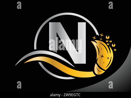 Letter N Reinigungslogo, Reinigungsbürste Logo Design Vector Template. Stock Vektor