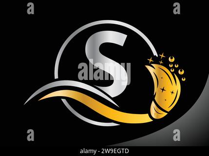 Letter S Reinigungslogo, Reinigungsbürste Logo Design Vector Template. Stock Vektor