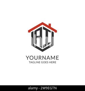Initial Logo AI Monogramm mit Heimatdach sechseckförmigem Design, einfache und minimalistische Real Estate Logo Design Vektorgrafik Stock Vektor