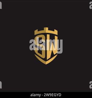 Initialen SW-Logo-Monogramm mit Vektorgrafik im Schilddesign Stock Vektor
