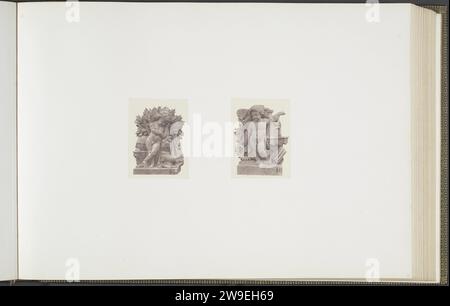 Plotmodelle für Skulpturen am Louvre: Links L'Etude von Antoine-Samuel Adam-Salomon und rechts L'Sendie von Pierre Damiens, ca. 1855 - ca. 1857 Fotografie Teil der Réunion des Tuileries au Louvre 1852-1857, Album 1. Paris Papier. Fototräger mit gesalzenem Papier Dauerausstellung, Museum. Skulptur, Reproduktion einer Skulptur Palais du Louvre. Tuilerieënpaleis. Louvre Museum. Paris Stockfoto