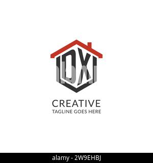 Initial Logo DX Monogramm mit Hauptdach sechseckförmigem Design, einfache und minimalistische Real Estate Logo Design Vektorgrafik Stock Vektor