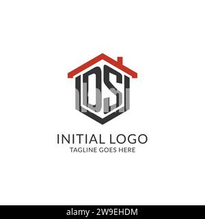 Initial Logo DS Monogramm mit Hauptdach sechseckförmigem Design, einfache und minimalistische Real Estate Logo Design Vektorgrafik Stock Vektor