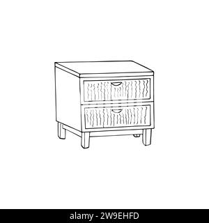 Handgezeichnete Kommode. Skandinavischer Stil Schubladenvektor Illustration. Scandi oder schäbige Küchenküste für Wohnmöbel, für Wohnzimmer oder Stock Vektor