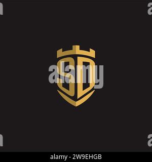 Monogramm mit Initialen des SD-Logos und Vektorgrafik im Schilddesign Stock Vektor