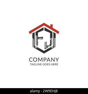 Initial Logo FJ Monogramm mit Hauptdach sechseckförmigem Design, einfache und minimalistische Real Estate Logo Design Vektorgrafik Stock Vektor