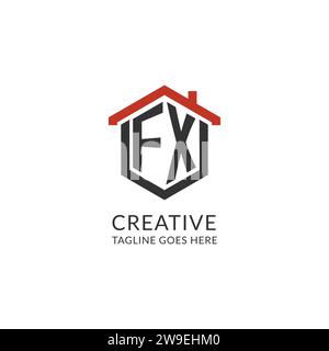 Initial Logo FX Monogramm mit Home-Dach-sechseckförmigem Design, einfache und minimalistische Real Estate Logo Design Vektorgrafik Stock Vektor