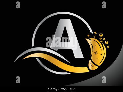 Letter A Reinigungslogo, Reinigungsbürste Logo Design Vector Template. Stock Vektor