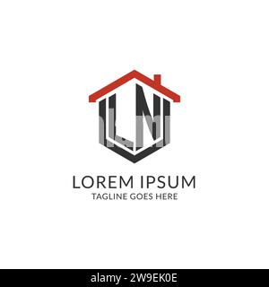 Initial Logo LN Monogramm mit Hauptdach sechseckförmigem Design, einfache und minimalistische Real Estate Logo Design Vektorgrafik Stock Vektor