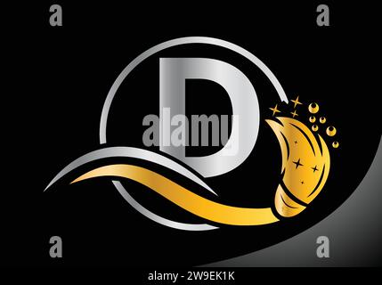 Letter D Reinigungslogo, Reinigungsbürste Logo Design Vector Template. Stock Vektor