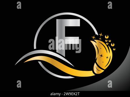 Letter F Reinigungslogo, Reinigungsbürste Logo Design Vector Template. Stock Vektor