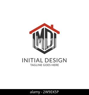 Initial Logo MD Monogramm mit Hauptdach sechseckförmigem Design, einfache und minimalistische Real Estate Logo Design Vektorgrafik Stock Vektor