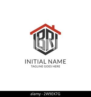 Initial Logo BR Monogramm mit Hauptdach sechseckförmigem Design, einfache und minimalistische Real Estate Logo Design Vektorgrafik Stock Vektor