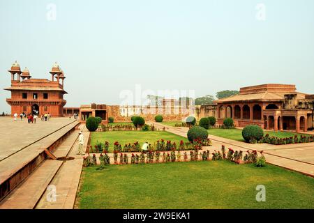 Diwan-i-Khas & Diwan-i-AAM, ein UNESCO-Weltkulturerbe in Fatehpur Sikri, Uttar Pradesh, Indien Stockfoto