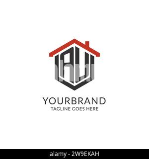 Initial Logo AU Monogramm mit Home-Dach-sechseckförmigem Design, einfache und minimalistische Real Estate Logo Design Vektorgrafik Stock Vektor