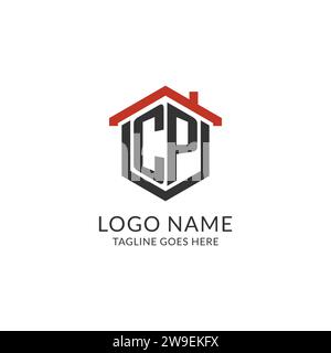 Initial Logo CP Monogramm mit Home-Dach-sechseckförmigem Design, einfache und minimalistische Real Estate Logo Design Vektorgrafik Stock Vektor