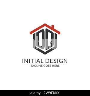 Initial Logo DQ Monogramm mit Hauptdach sechseckförmigem Design, einfache und minimalistische Real Estate Logo Design Vektorgrafik Stock Vektor