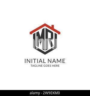 Ursprüngliches Logo MR-Monogramm mit sechseckförmigem Design des Hausdachs, einfache und minimalistische Vektorgrafik des Immobilienlogos Stock Vektor