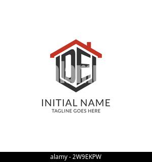 Initial Logo DE Monogramm mit Home-Dach-sechseckförmigem Design, einfache und minimalistische Real Estate Logo Design Vektorgrafik Stock Vektor