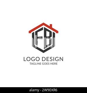 Initial Logo FB Monogramm mit Hauptdach sechseckförmigem Design, einfache und minimale Immobilienlogo Design Vektorgrafik Stock Vektor