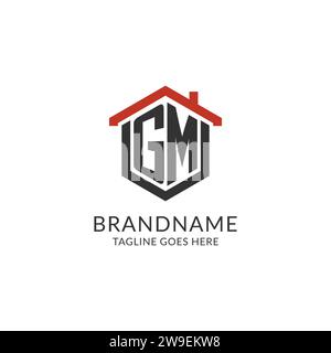 Initial Logo GM Monogramm mit Home-Dach-sechseckförmigem Design, einfache und minimalistische Real Estate Logo Design Vektor-Grafik Stock Vektor