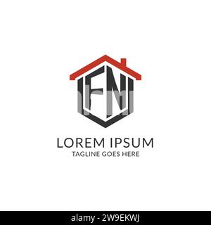 Initial Logo FN Monogramm mit Hauptdach sechseckförmigem Design, einfache und minimalistische Real Estate Logo Design Vektorgrafik Stock Vektor