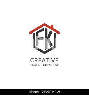 Initial Logo FK Monogramm mit Hauptdach sechseckförmigem Design, einfache und minimalistische Real Estate Logo Design Vektorgrafik Stock Vektor