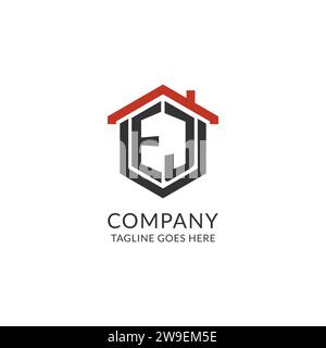 Initial Logo EJ Monogramm mit Hauptdach sechseckförmigem Design, einfache und minimalistische Real Estate Logo Design Vektorgrafik Stock Vektor