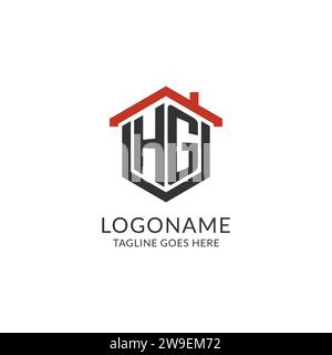 Initial Logo HG Monogramm mit Hauptdach sechseckförmigem Design, einfache und minimale Immobilienlogo Design Vektorgrafik Stock Vektor