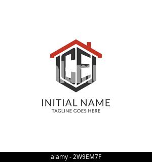 Initial Logo CE Monogramm mit Hauptdach sechseckförmigem Design, einfache und minimalistische Real Estate Logo Design Vektorgrafik Stock Vektor