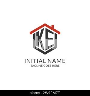 Initial Logo KE Monogramm mit Home-Dach-sechseckförmigem Design, einfache und minimalistische Real Estate Logo Design Vektorgrafik Stock Vektor