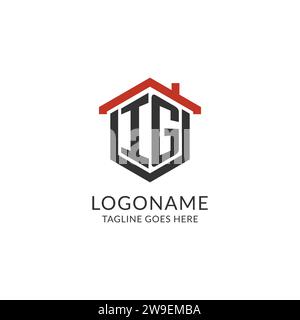 Initial Logo IG Monogramm mit Home Dach sechseckige Form Design, einfache und minimale Immobilien Logo Design Vektorgrafik Stock Vektor