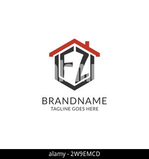 Initial Logo FZ Monogramm mit Hauptdach sechseckförmigem Design, einfache und minimalistische Real Estate Logo Design Vektorgrafik Stock Vektor