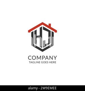 Initial Logo HJ Monogramm mit Hauptdach sechseckförmigem Design, einfache und minimalistische Real Estate Logo Design Vektorgrafik Stock Vektor