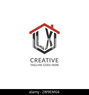 Initial Logo LX Monogramm mit Hauptdach sechseckförmigem Design, einfache und minimalistische Real Estate Logo Design Vektorgrafik Stock Vektor