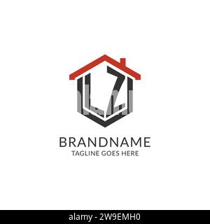 Initial Logo LZ Monogramm mit Hauptdach sechseckförmigem Design, einfache und minimalistische Real Estate Logo Design Vektorgrafik Stock Vektor